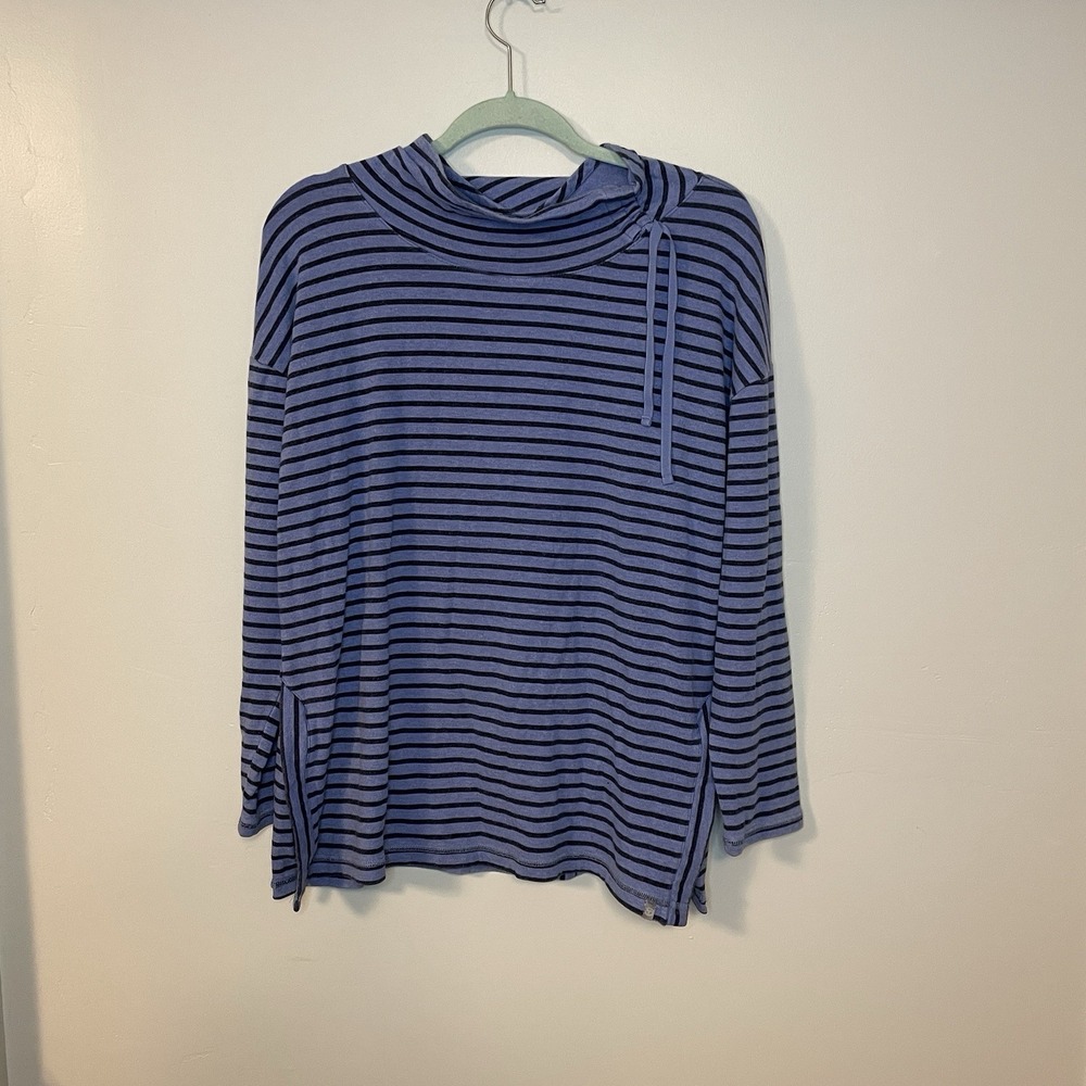 Talbots Asymmetrical Drawstring Pullover Women's Size‎ L Blue Navy Striped